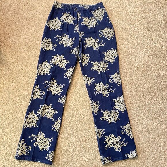 VTG 90s Forenza NWOT Floral Elastic Waist Pull On Jeans TALL SPANDEX Gold NEW L - Picture 1 of 9